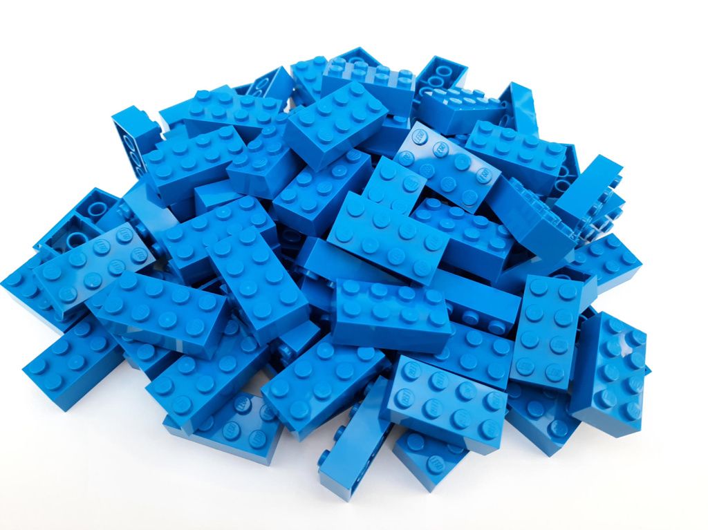 Lego 100 Stein Steine einreihig hoch blau 1x2 1x3 1x4 1x6 1x8 