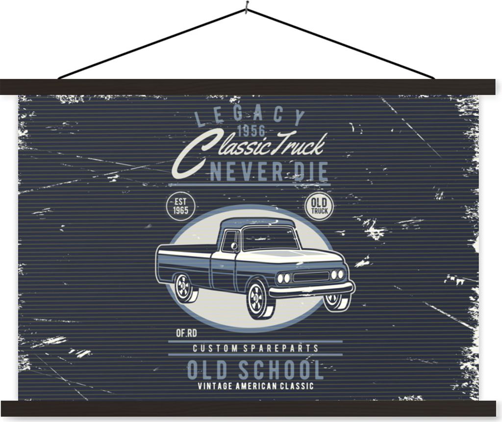 MuchoWow Textilposter Auto - Oldtimer - Zeichnung 120x80 cm mit schwarzem Rahmen - Wanddeko
