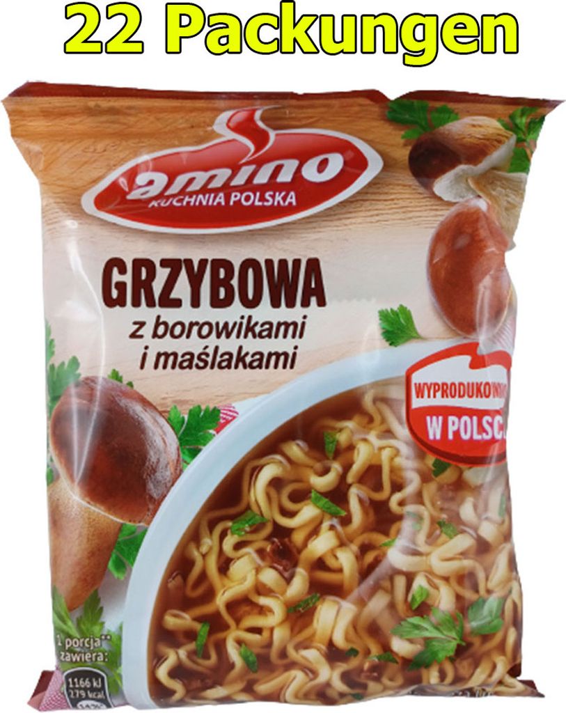 Amino Grzybowa Polnische Instant Nudelsuppe Pilzgeschmack 22er Pack (22 x 57g)