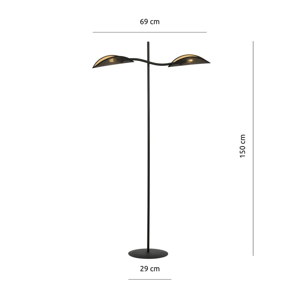 Lampadaire de Salon Moderne LOTUS LP2 Noir et Or avec 2 Sources E14