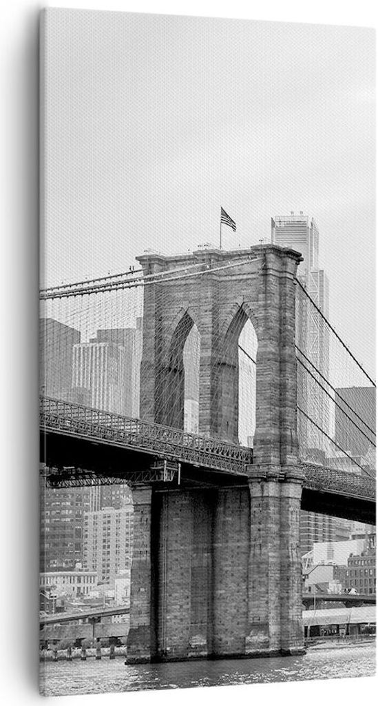 Bild auf Leinwand - Leinwandbild - Einteilig - Brücke Brooklyn schwarz und weiß - 55x100cm - Wand Bild - Wanddeko - Wandbilder - Leinwanddruck - ...