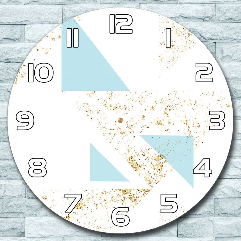 Wanduhr aus Glas Rund fi 30 Blaue und goldene Dreiecke Deko Schlafzimmer Büro