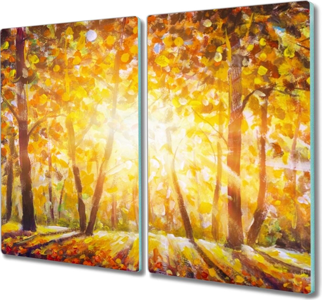 Coloray Küchenbrett Kochplattenabdeckung Hackbrett Schneidebrett Herdabdeckplatte 2x30x52 cm - Herbst Natur