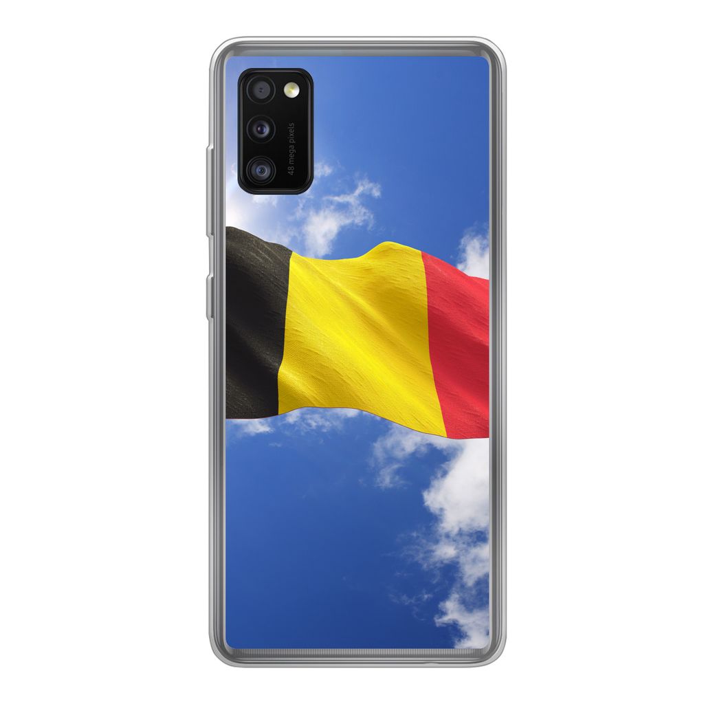 MuchoWow Handyhülle Schutzhülle Hülle für Samsung Galaxy A41 Die Flagge Belgiens weht am Himmel Silikon Softcase Handy Hülle - Mobiltelefon