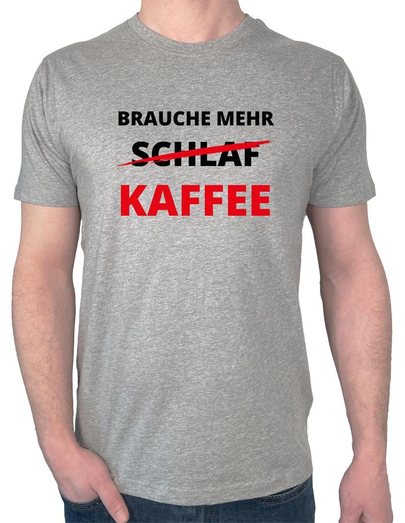 Huuraa Herren T-Shirt Brauche mehr Schlaf Kaffee XL Sport Grey Bio Baumwolle Fairtrade Herrenshirt Geschenkidee