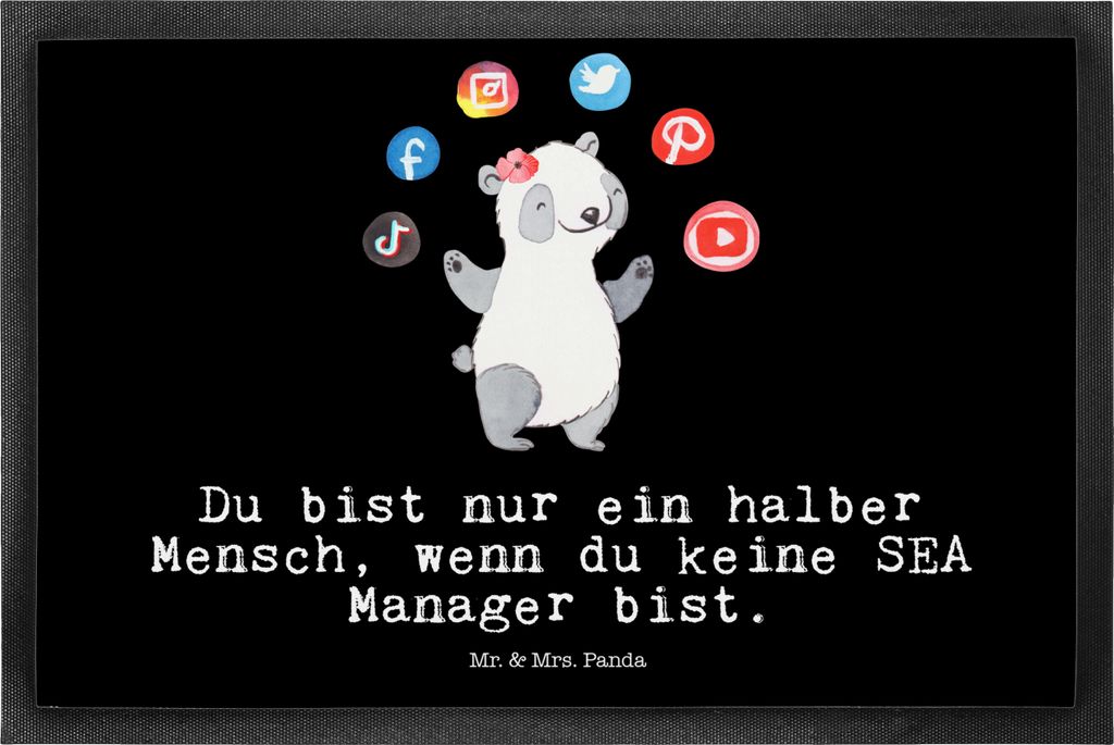 Mr. & Mrs. Panda Fußabtreter SEA Manager Herz 50 x 75 cm - Schwarz - Geschenk, Schmutzmatte, fußmatte, Suchmaschinenmarketing, Bodenvorleger, Tü...
