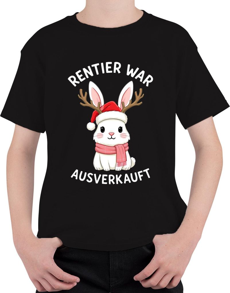 Rentier war t süßer Hase Geweih Weihnachten Geschenk Uni Kinder T-Shirt, Schwarz, 140