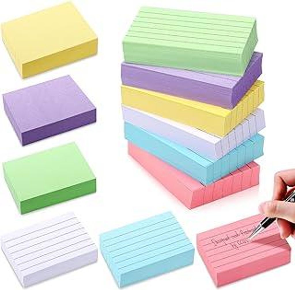 1200 Blatt Karteikarten A8 Liniert, 5.2 x 7.4cm Klein Flashcards, 150g/m² Verdicktes Papier Bunt Lernkarten, Bunte Karteikarten für Schule, Büro...