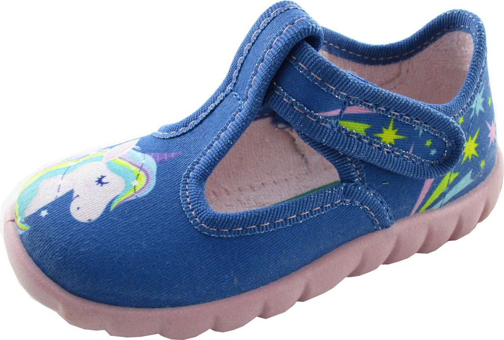 Fischer Kinder Hausschuh blau mit Einhorn und Sterne rutschfest 551552, Größe:24 EU, Farbe:Blau