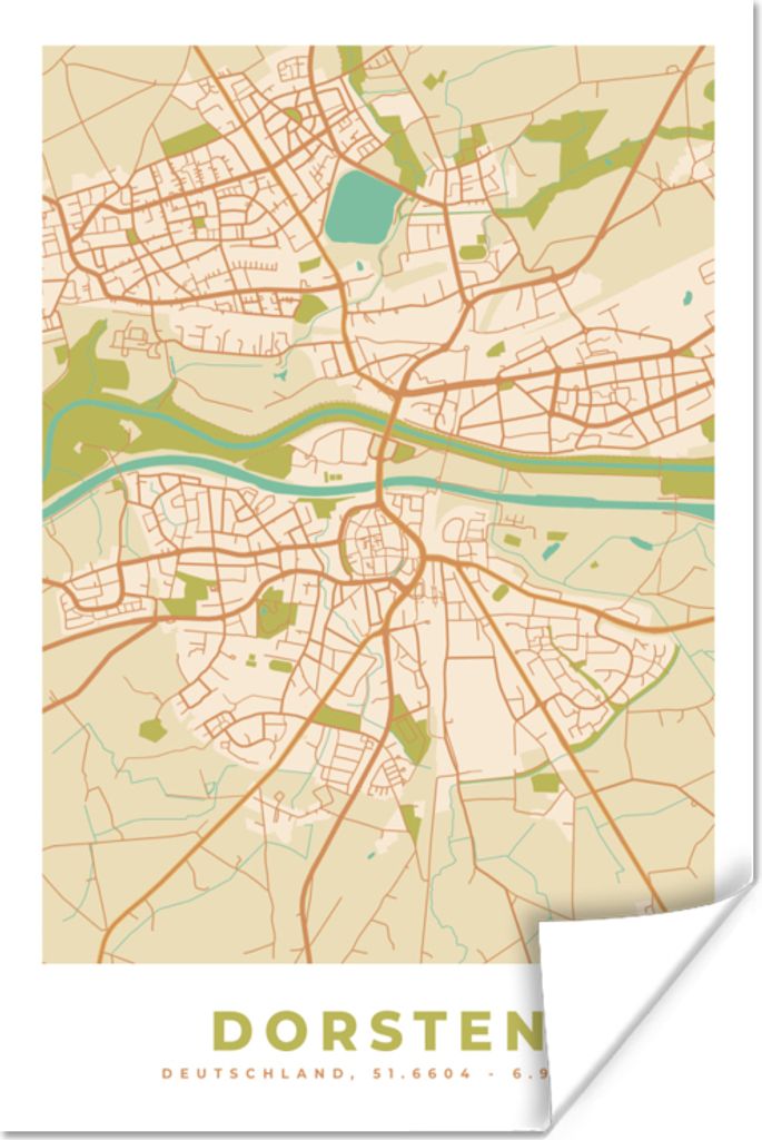 MuchoWow Poster Dorsten - Karte - Stadtplan - Vintage 80x120 cm - Papierdruck