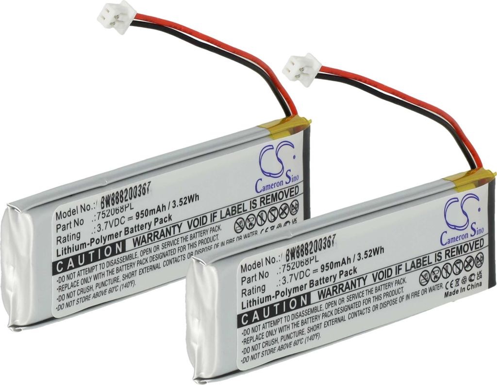 vhbw 2x Akku kompatibel mit Albrecht BTX1 Pro, BTX1 FM, BT Next Pro, BTX2 FM, BTX 2 Pro Wireless Headset Kopfhörer (950 mAh, 3,7 V, Li-Polymer)