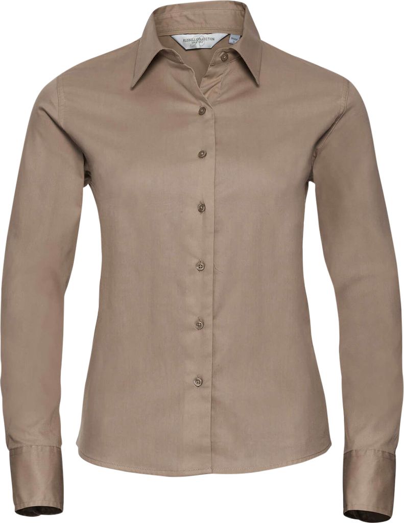 Russell Collection Damen Hemd / Bluse, Langarm RW3255 (XS) (Khaki)