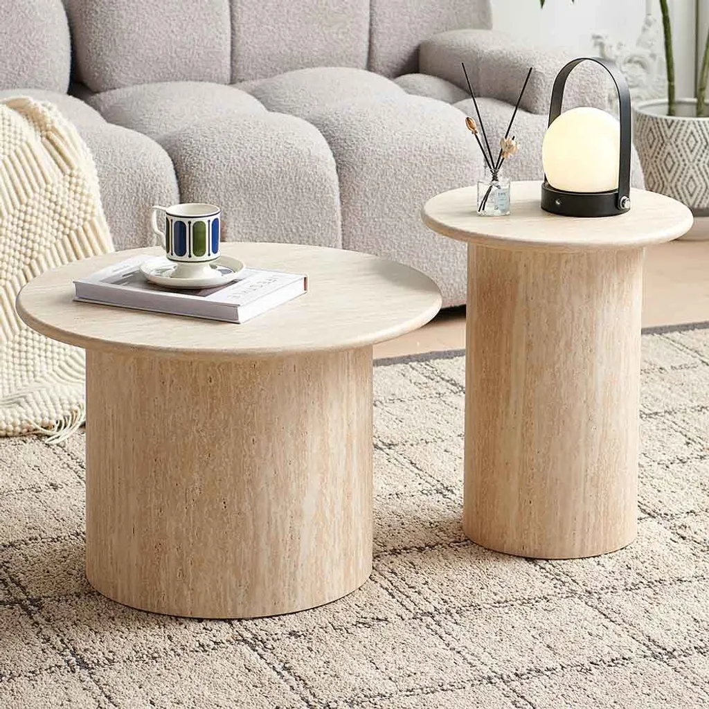 Table Basse Effet Travertin Mezica : Look Luxueux sans Entretien Difficile