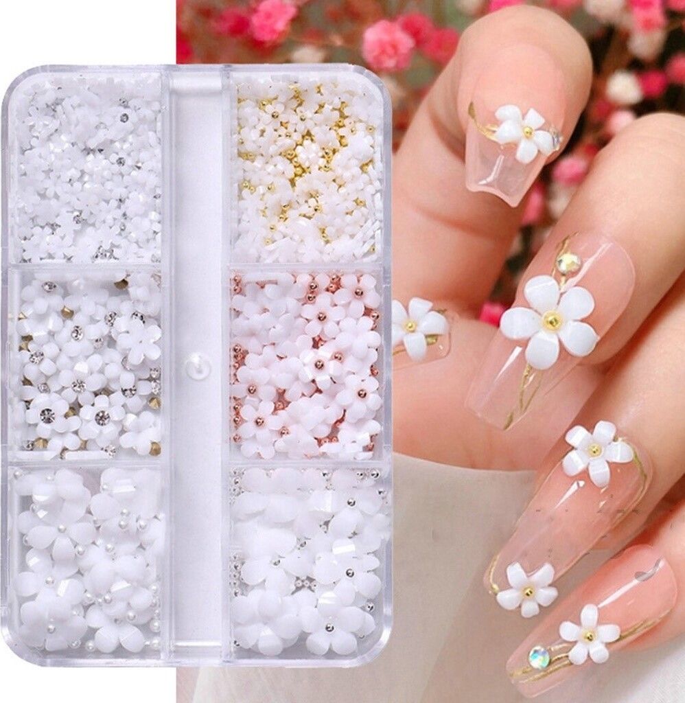 INF 3D-Blumendekorationen für Nail Art Weiß
