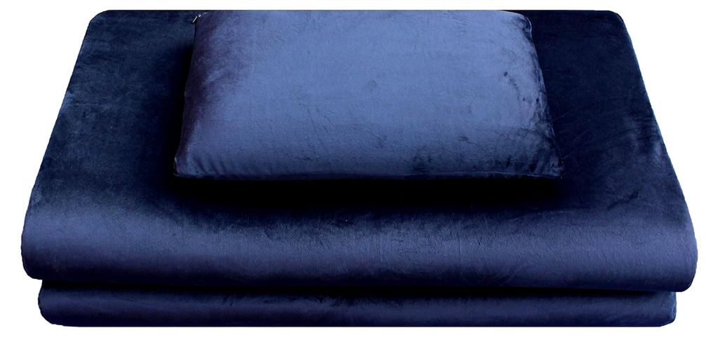 Luxus-Reiseset (Reisekissen, Reisebettmatratze) aus Visco-elastischem Airschaum (Memory-Foam), 2-teilig in blau, leichte mobile Matratzenauflage un...