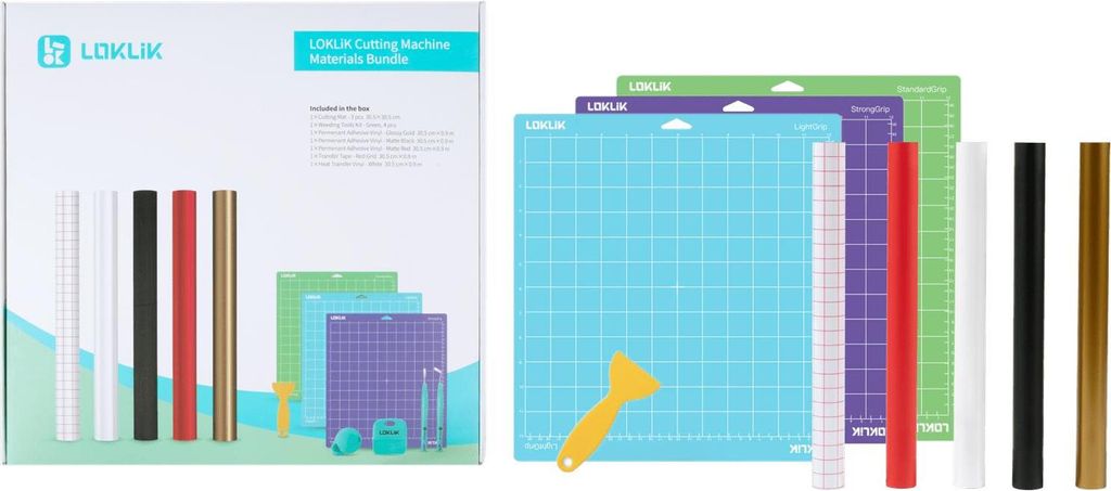 LOKLiK Starter Pack für iCraft – Vinyl-Bundle mit Permanent Adhesive Vinyl, Weißem Heat Transfer Vinyl, Transfer Tape, Weeding Tools und Schnei...