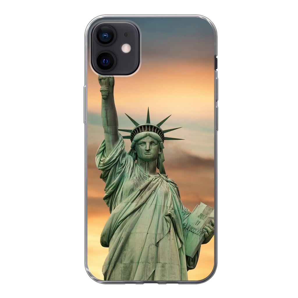 MuchoWow Handyhülle Schutzhülle Hülle für iPhone 12 mini New York - Freiheitsstatue - Sonnenuntergang Silikon Softcase Handy Hülle - Bild