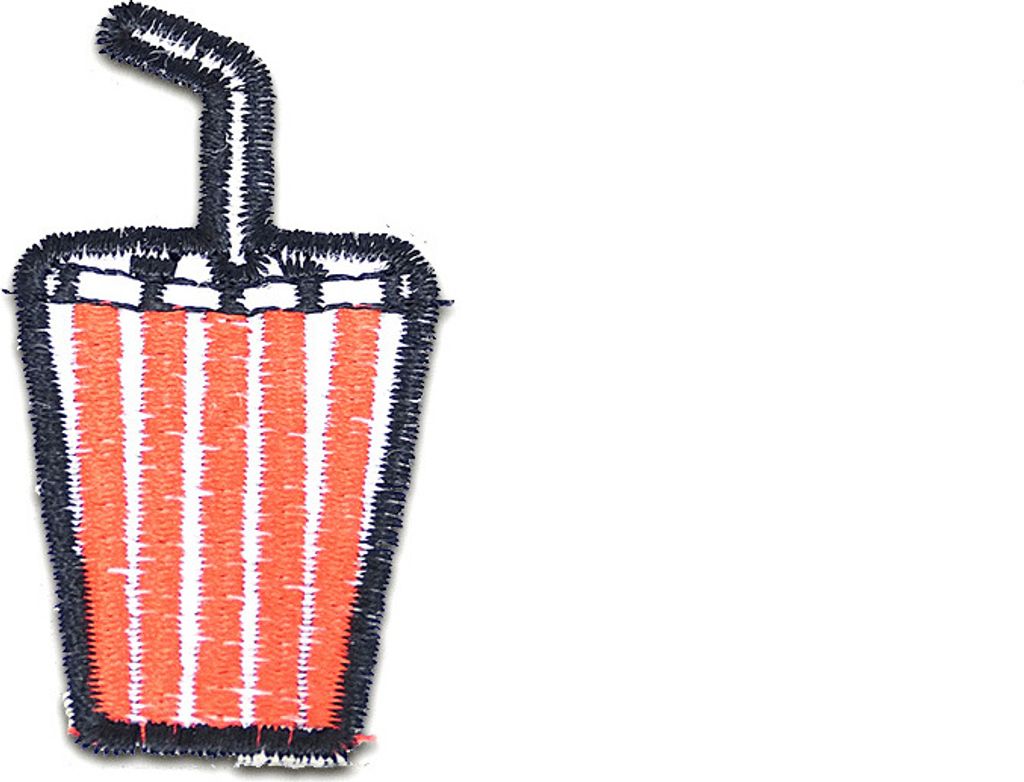Getränk Becher Mit Strohhalm - Aufnäher, Bügelbild, Aufbügler, Applikationen, Patches, Flicken, Zum Aufbügeln, Größe: 6 x 3,2 cm