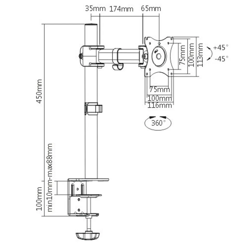 Support écran 27 pouces pivotant et inclinable noir Link LKBR06
