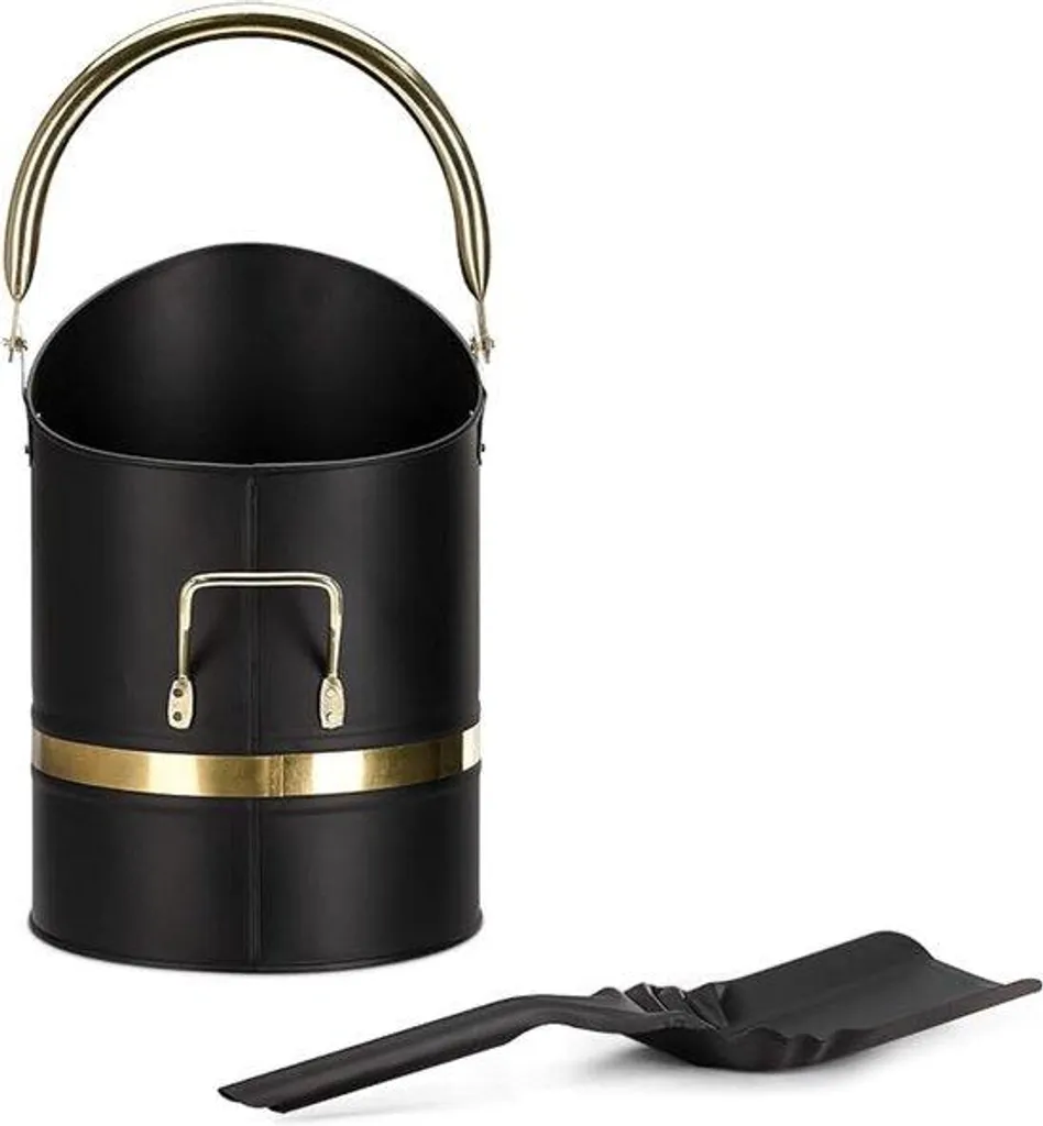 Seau à Cendres et Charbon de Bois Noir avec Pelle de Nettoyage Métal