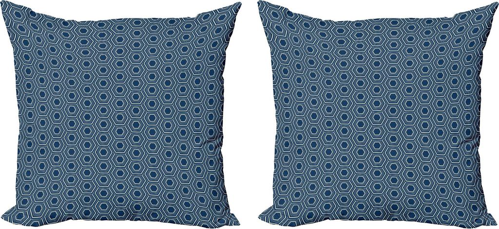 ABAKUHAUS Geometrisch Kissenbezug Set (2Stück), Fortsetzung Drucken von Concentric Hexagons Zier klassischen Details, 40 x 40 cm, Nachtblau und Ei...