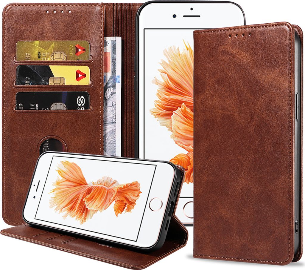 Smartphonica iPhone 6/6s Plus Kunstledertasche mit Magnetverschluss und Kartenhaltern Buchhülle - Dunkelbraun