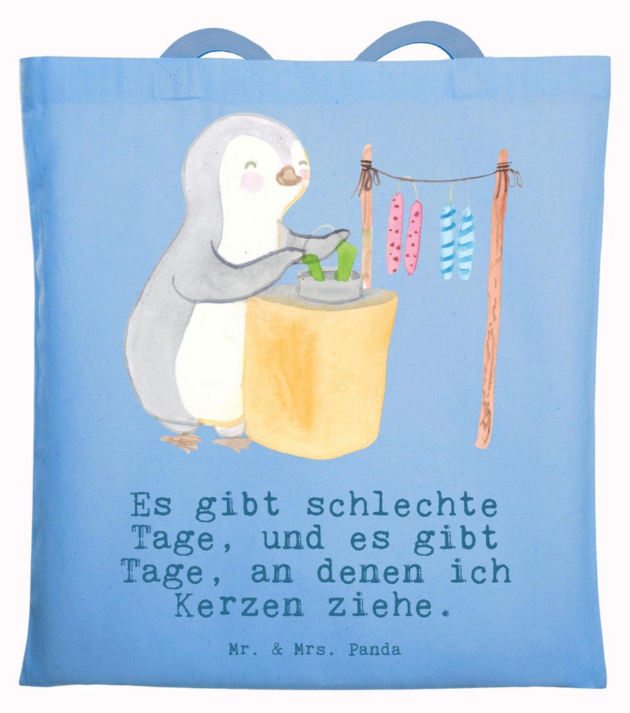 Mr. & Mrs. Panda Beutel Pinguin Kerzenziehen - Sky Blue - Geschenk, Kerzen Ziehen. DIY, Schultasche, Tasche, umhängebeutel, Einkaufstasche, Deko B...