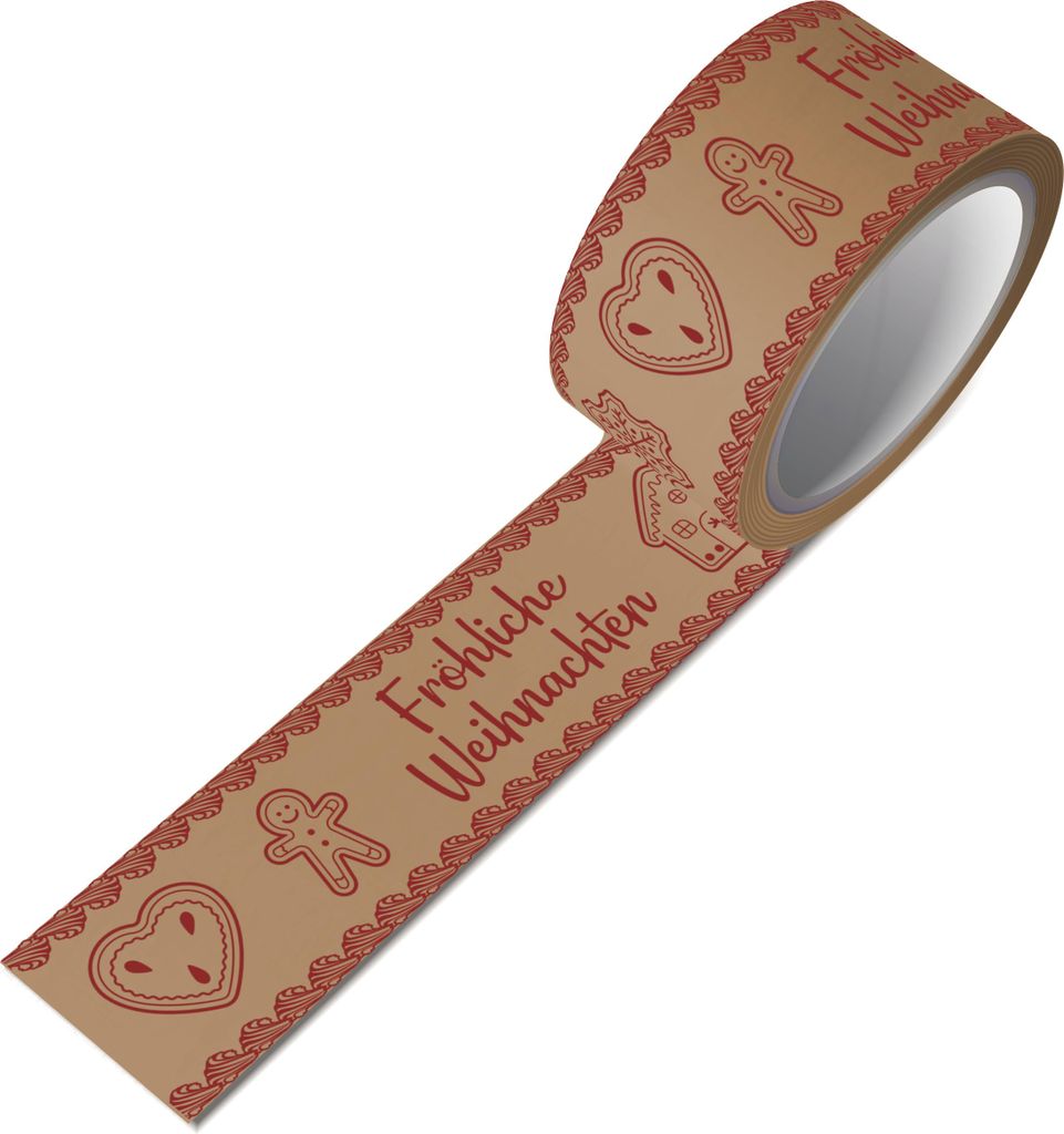 Weihnachten Papier-Packband / Klebeband Weihnachtsgeschenke, 50mm x 50m braun - Lebkuchen