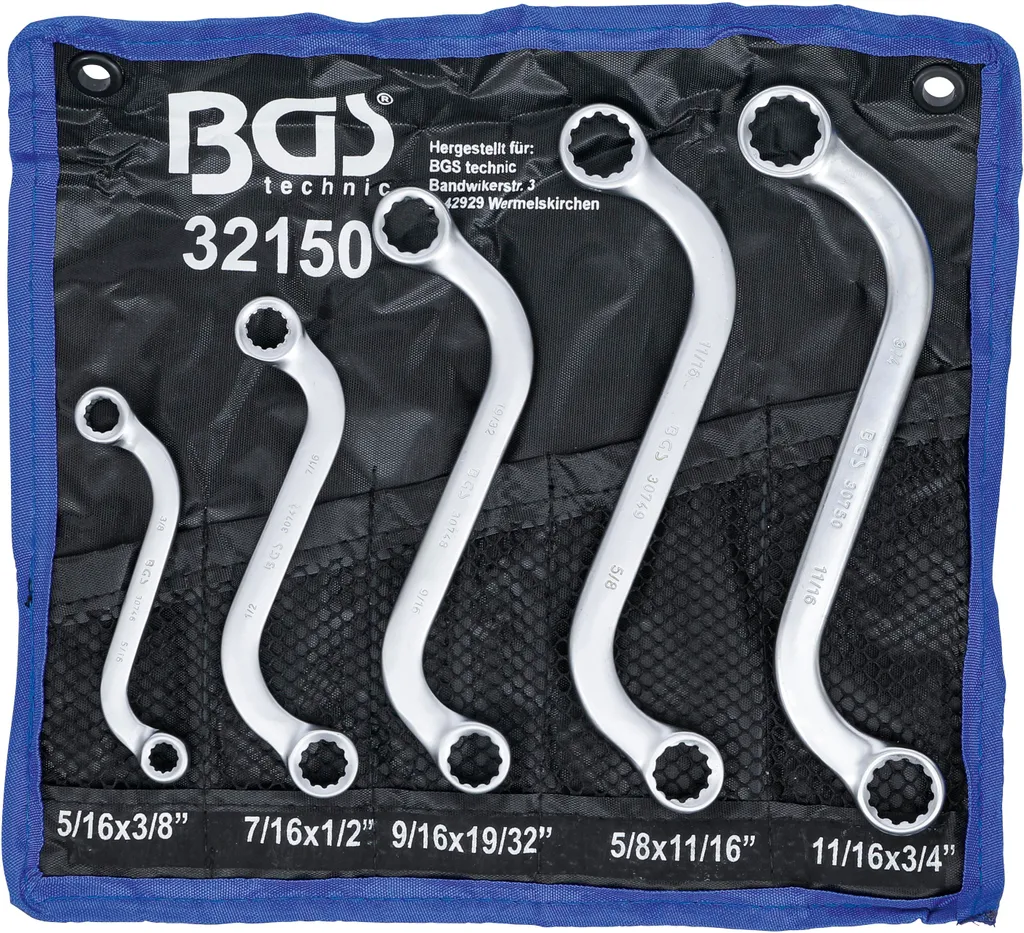 BGS 32150 Jeu de 5 clés mixtes en S pouces 3/8" à 3/4" en acier