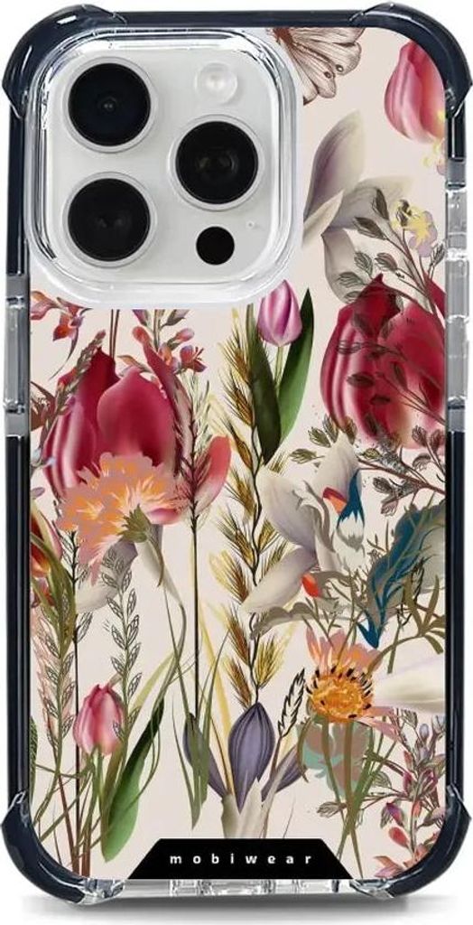 Handyhülle für iPhone 15 Pro mit MagSafe, Mobiwear Elite Bumper, Blumenstrauß
