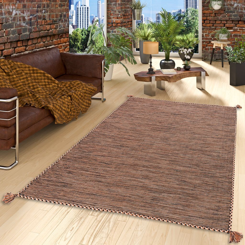 Natur Teppich Kelim Prico Beige Braun, Größe:200x300 cm