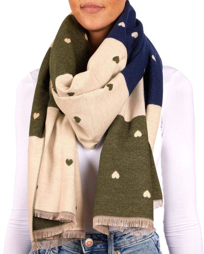 BRUBAKER Cashmirillo Damen Schal mit Herz Muster - 70 x 200 Produktbild 