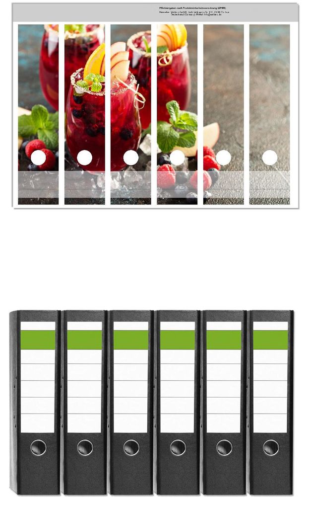 Wallario 6 Stück breite Ordner inkl. Klebeetiketten mit Motive Sommerlicher Wildbeerencocktail - Set mit Rückenschildern / Ordnerrücken Stickern