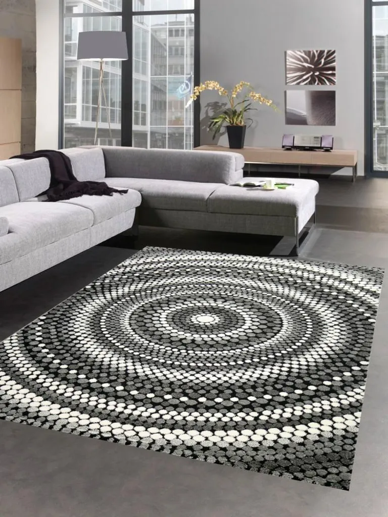 Aménagez votre salon avec ce tapis moderne gris à pois 80x150cm