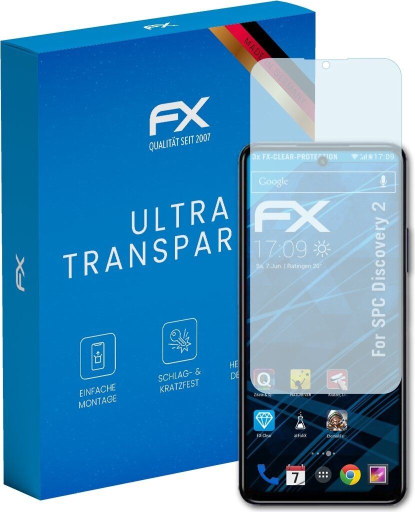 atFoliX FX-Clear 3x Schutzfolie kompatibel mit SPC Discovery 2 Displayschutzfolie