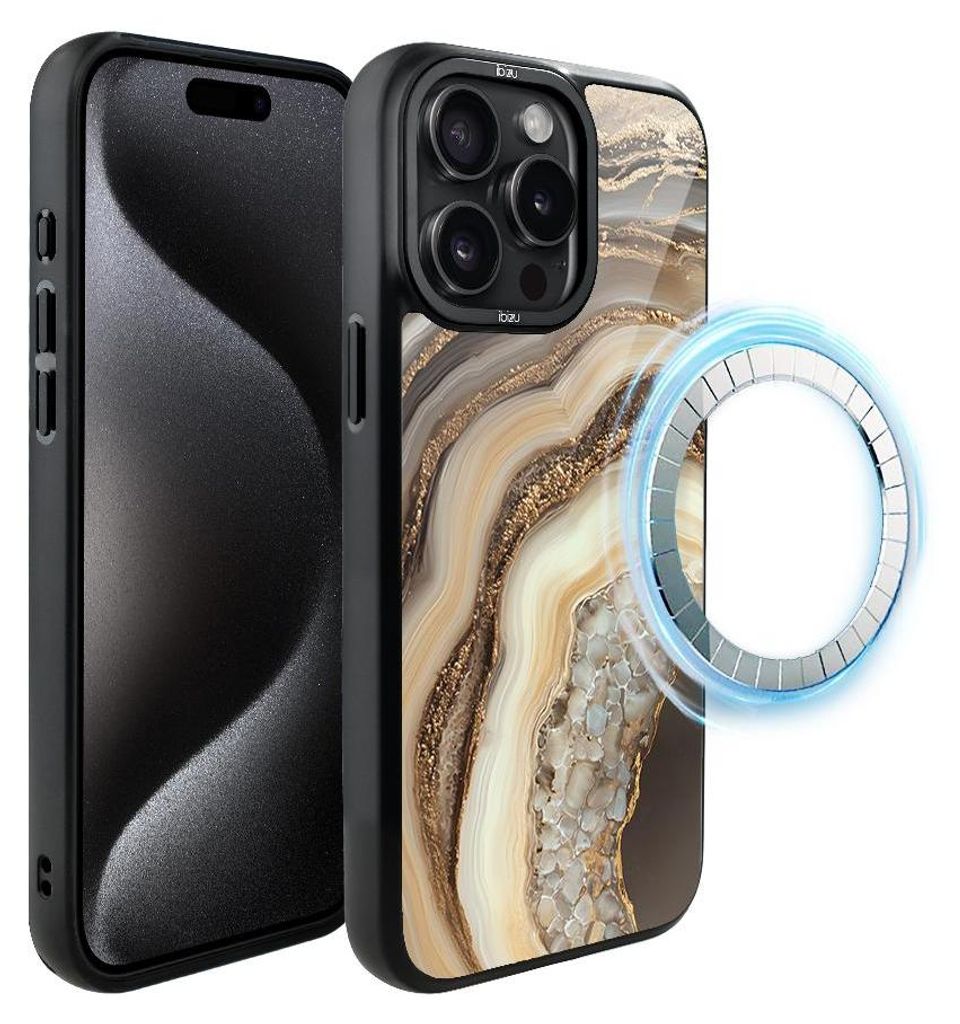 Schutzhülle für das iPhone 15 Pro, MagSafe-kompatibel, mattschwarze Seiten, Zierstein, Achat