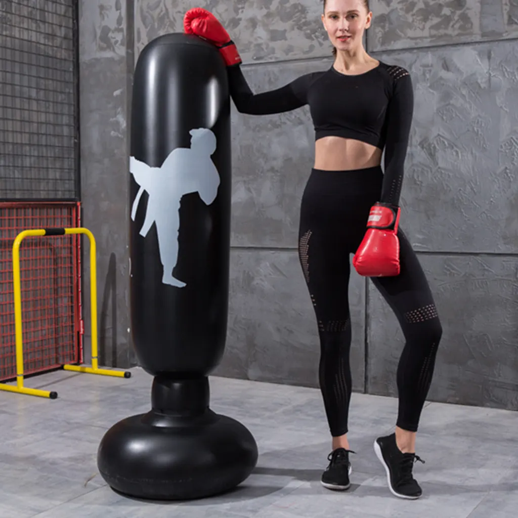 Sac de boxe gonflable robuste de 1,6 m avec socle lestable noir - 2