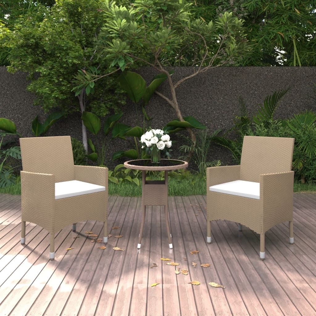 3-tlg. Garten-Essgruppe Poly Rattan Beige , Gartenmöbel-Sets Design 2024