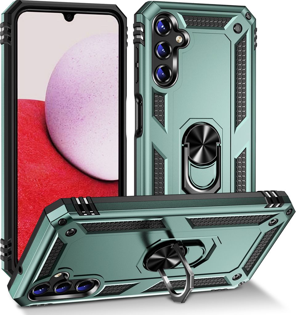 Galaxy A14 5G Hülle, Schiebe Kamera Schutz Schutzhülle mit Ringhalterung Ständer Kartenhalter für Samsung Galaxy A14 5G Grün