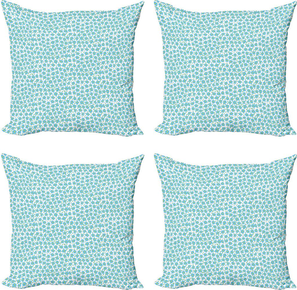 ABAKUHAUS Frühling Kissenbezug Set (4 Stück), Vergessen Sie mich nicht Blumen, Moderner Doppelseitiger Digitaldruck, 45 cm x 45 cm, Blau, Grün u...