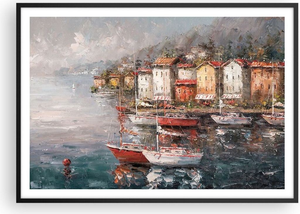 Gerahmtes Poster - Schwarzer Rahmen - Meer Hafen Segel - 100x70 cm - Wand Bild - Wanddeko - Wandbilder - Kunstposter - Wandposter - Bilderrahmen - ...