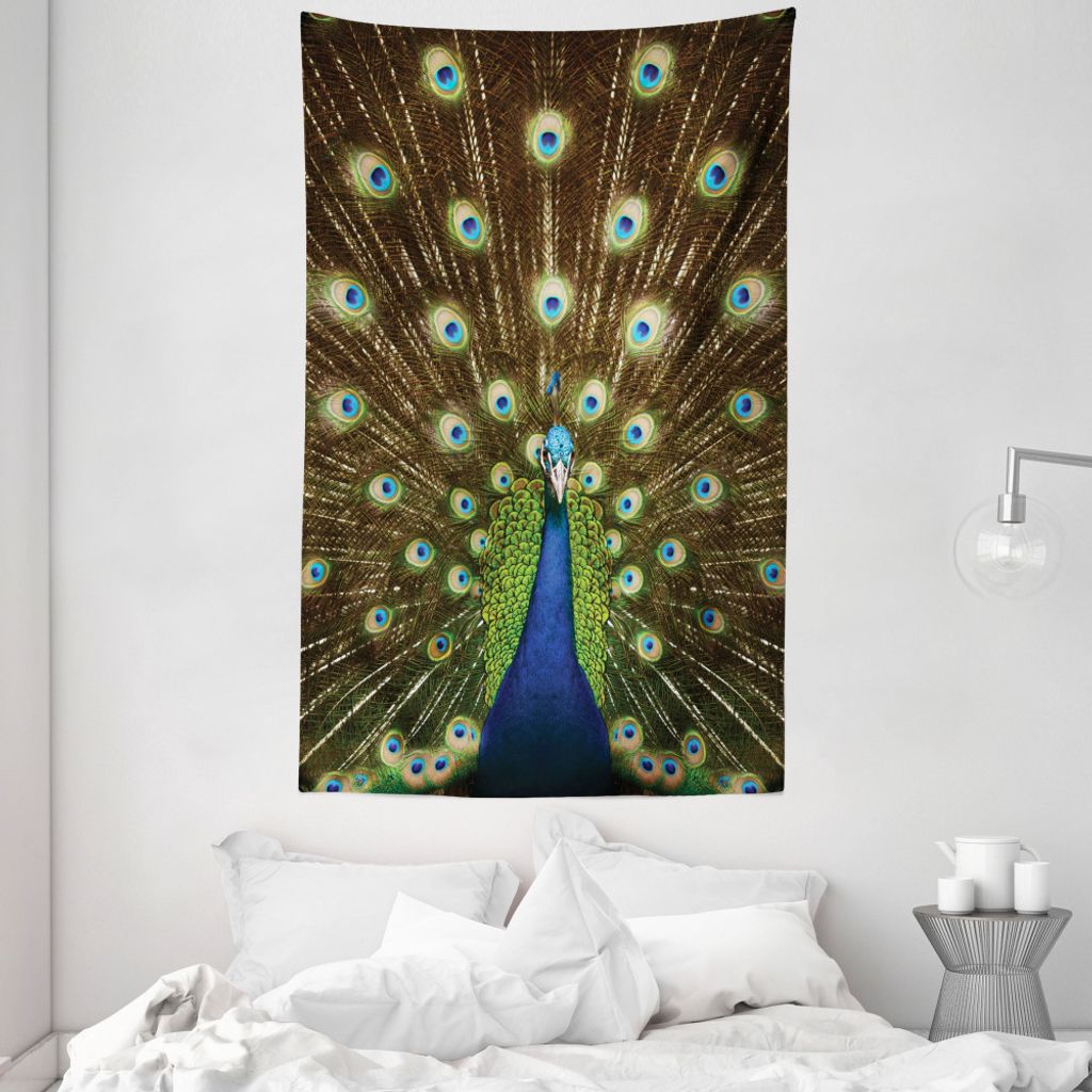 ABAKUHAUS Bunt Wandteppich und Tagesdecke, Peacock mit Federn aus Weiches Mikrofaser Stoff Waschbar ohne Verblassen Digitaldruck, 140 x 230 cm, Gr...