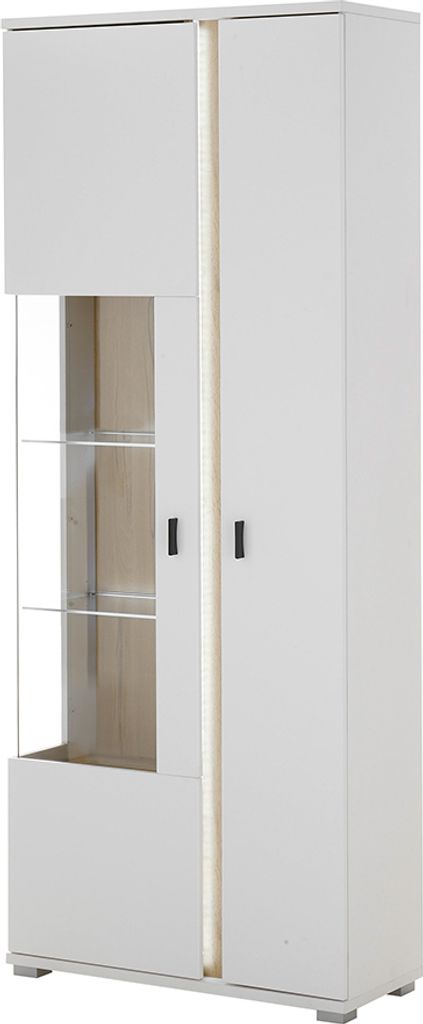 Vitrine Glastür links weiß mit Eiche LOVENO-61