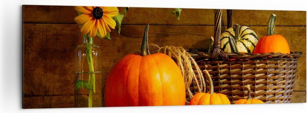 Bild auf Leinwand - Leinwandbild - Herbst Folk Tradition Kürbisse - 160x50cm - Wand Bild - Wanddeko - Leinwanddruck - Bilder - Kunstdruck - Wandde...
