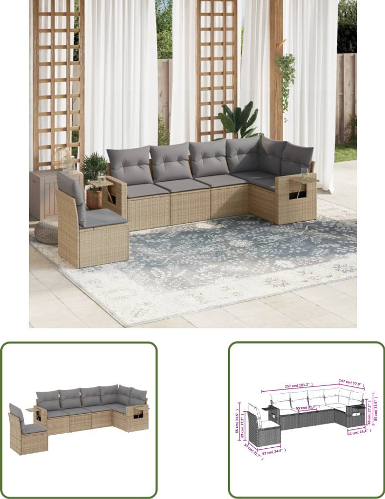 The Living Store 6-tlg. Garten-Sofagarnitur mit Kissen Beige Poly Rattan