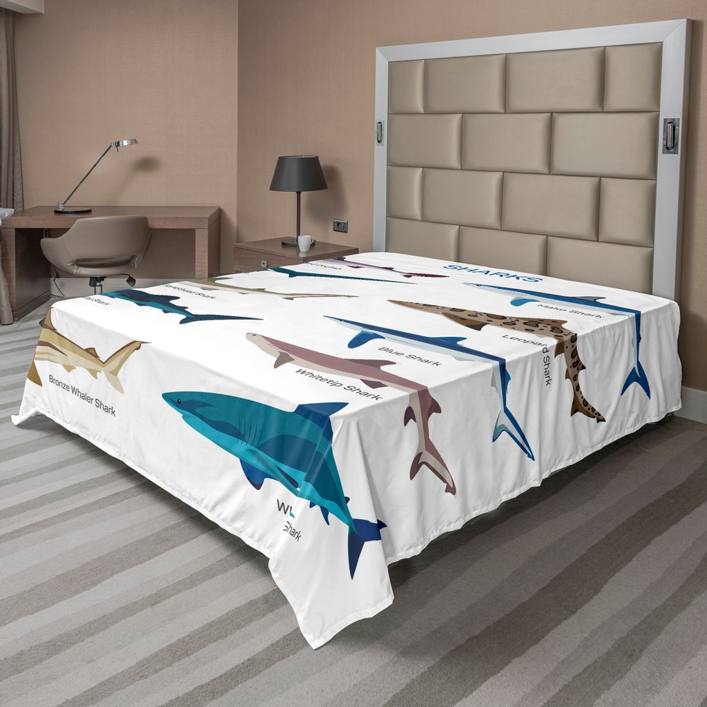 ABAKUHAUS Hai Bettlaken, Sammlung Arten von Haien Bronze Whale Piked Dogfish Whlae Shark Maritime Design, weiches bequemes oberes Bettlaken für ei...
