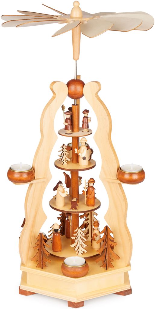 BRUBAKER Weihnachtspyramide aus Holz - Pyramide mit Könige, Sternsinger, Maria, Josef, Jesus - 55 cm Teelichtpyramide für Weihnachten - Tischpyra...
