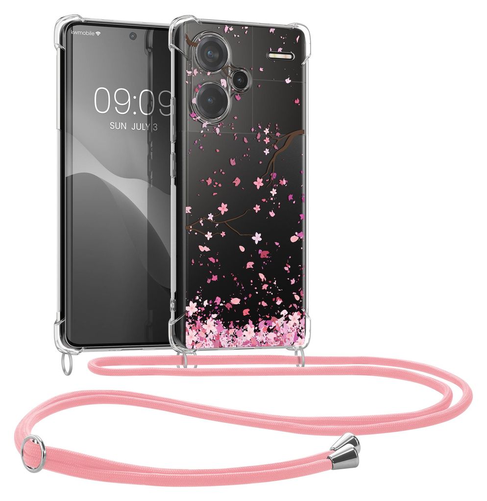 kwmobile Necklace Case kompatibel mit Xiaomi Redmi Note 13 Pro+ 5G / Redmi Note 13 Pro Plus 5G Hülle - Silikon Cover mit Handykette - Rosa Dunkelb...