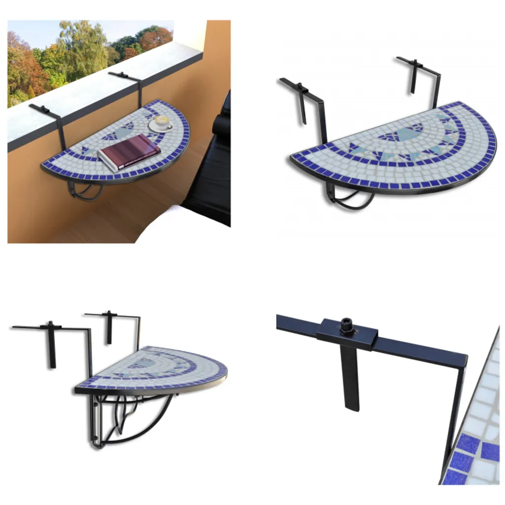 Tavolo Balcone Sospeso Semicircolare vidaXL Mosaico - Top 76cm