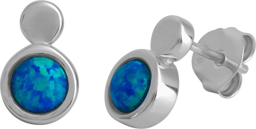 V Ohrstecker 925/- Sterling Silber 1,1cm weiß imit.Opal blau 271220158